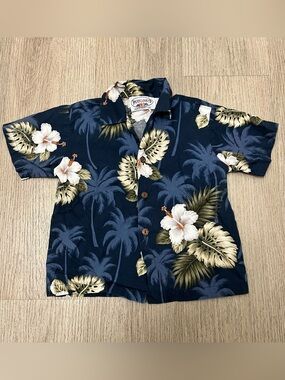 Pacific Legend Navy Hawaiian Button-Front Camp Kids' Shirt 4T Made in Hawaii